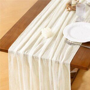 Ivory White Cheesecloth Table Runner 120 Inch Rustic Boho Wedding Party Decor